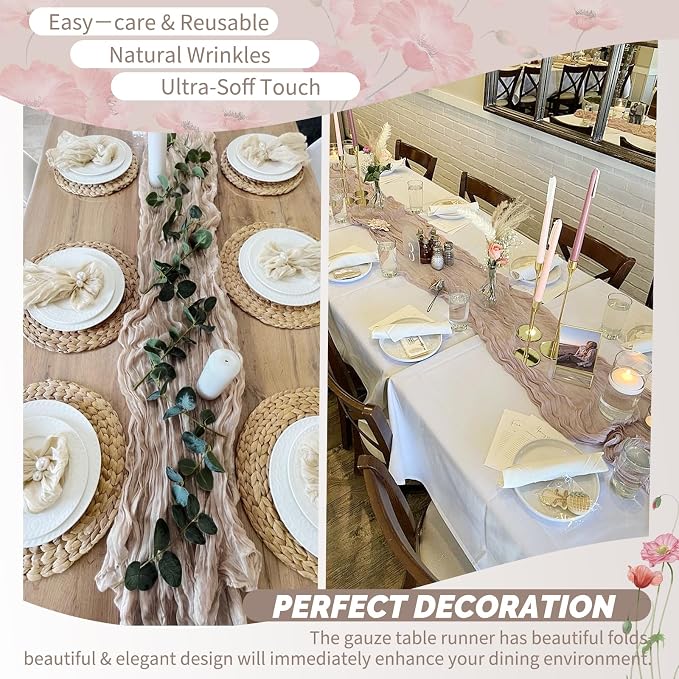 Showgeous 4 Pack Rosy Brown Cheesecloth Table Runner, 17 x 108 Inches | Boho - Image 6