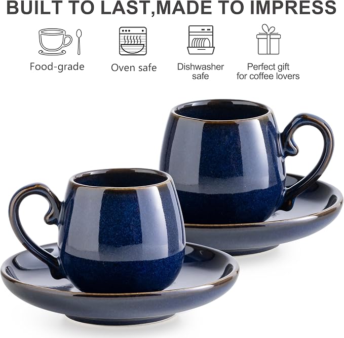 LYEOBOH 3 Ounce Espresso Cups Set of 6, Ceramic Small Coffee Cups - Image 3
