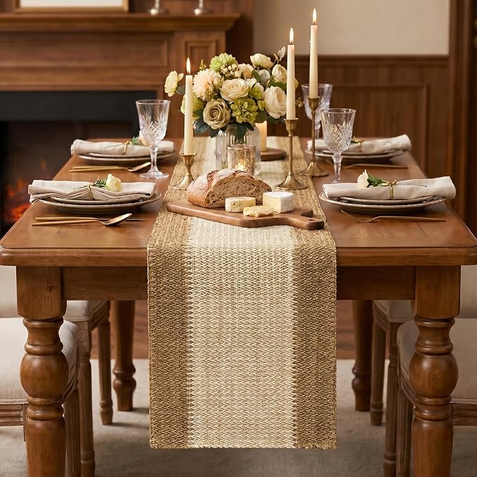 Artoid Mode Burlap Brown Farmhouse Rustic Paper Braided Table Runner, Seasonal - Image 2