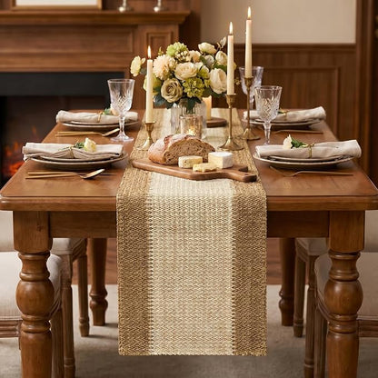 Artoid Mode Burlap Brown Farmhouse Rustic Paper Braided Table Runner, Seasonal - Image 2