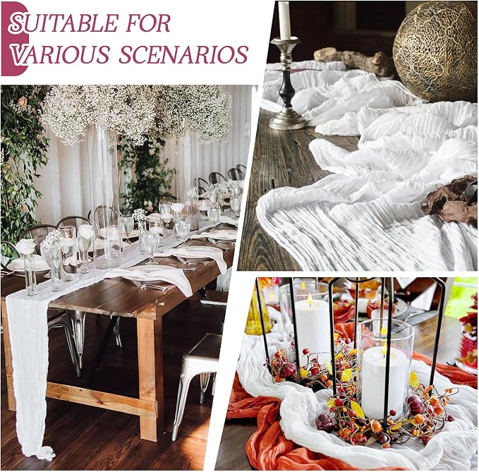 6 Pack White Cheesecloth Table Runner 17x108 Inch Semi Sheer Boho Gauze Cheese - Image 3