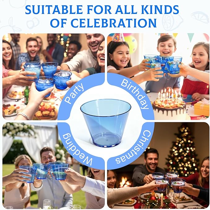 Glowserve 9 OZ Royal Blue Disposable Plastic Cups Cocktail Cup 150 Pack | Fancy - Image 6