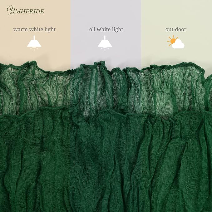 YMHPRIDE 12 Pack Cheesecloth Table Runner 35x120in Dark Green Table Runner | - Image 5