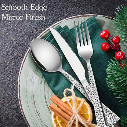 E-far Hammered Silverware Set for 8, Cutlery Set for Home, Mirror Polished & - Image 3