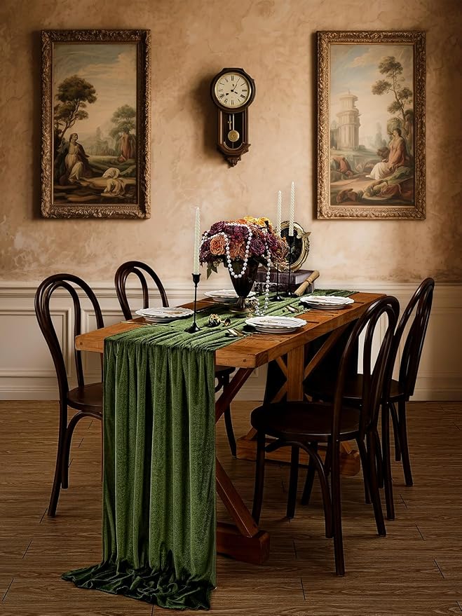 Olive Green Velvet Table Runner 29x120 Inch 10ft Long Soft Velvet Fabric | 10ft - Image 3