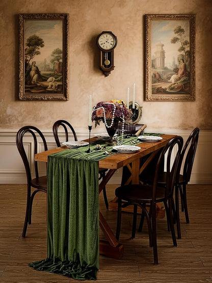 Olive Green Velvet Table Runner 29x120 Inch 10ft Long Soft Velvet Fabric | 10ft - Image 3