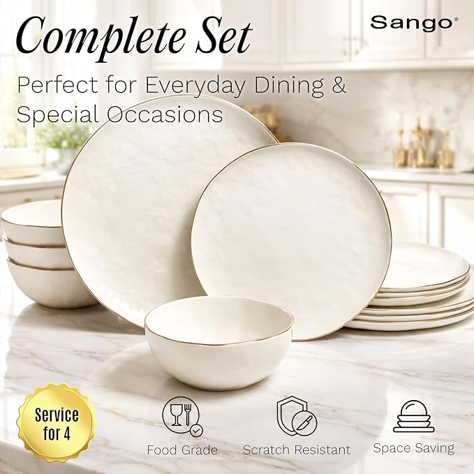 Sango 12-Piece Lightweight Porcelain Dinnerware Set - Image 4