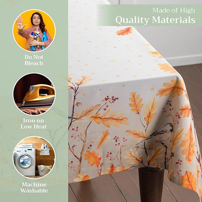 Maison d' Hermine Table Cloth Rectangle Table 100% Cotton 60 x 120 Inches Fall Tablecloth Reusable Everyday Use for Thanksgiving Christmas Decorations Dining Farmhouse Party (Oak Leaves)