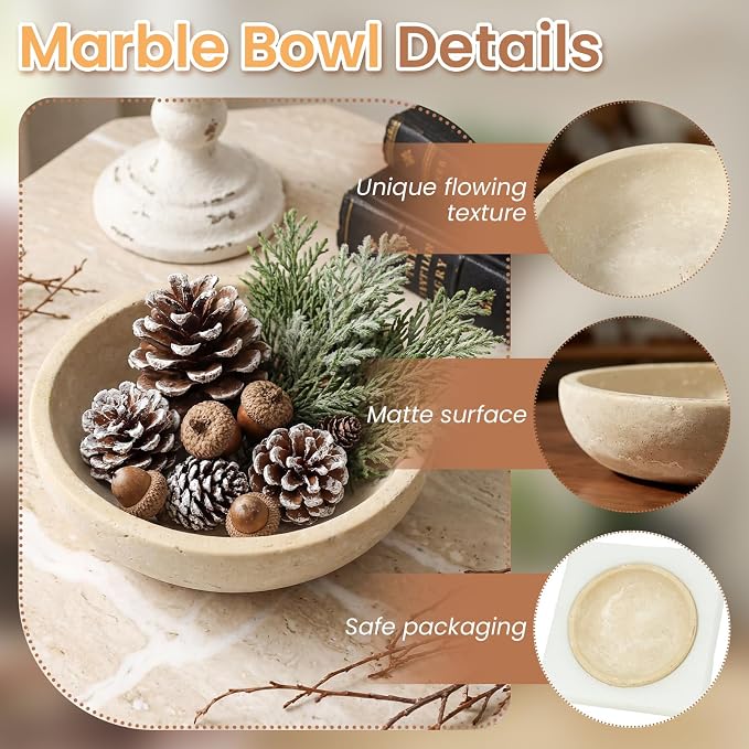 Travertine Marble Bowl & Decorative Bowl, 7.8" Modern Home Decor Key Bowl - Image 3
