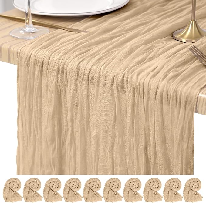 Pesonlook Cheesecloth Table Runner Beige, 10 Pack 17.7x108 inch, Long | Rustic by Pesonlook