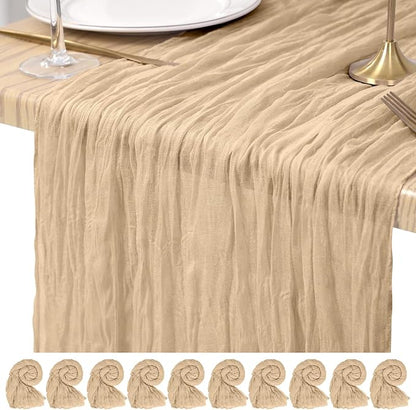 Pesonlook Cheesecloth Table Runner Beige, 10 Pack 17.7x108 inch, Long | Rustic by Pesonlook