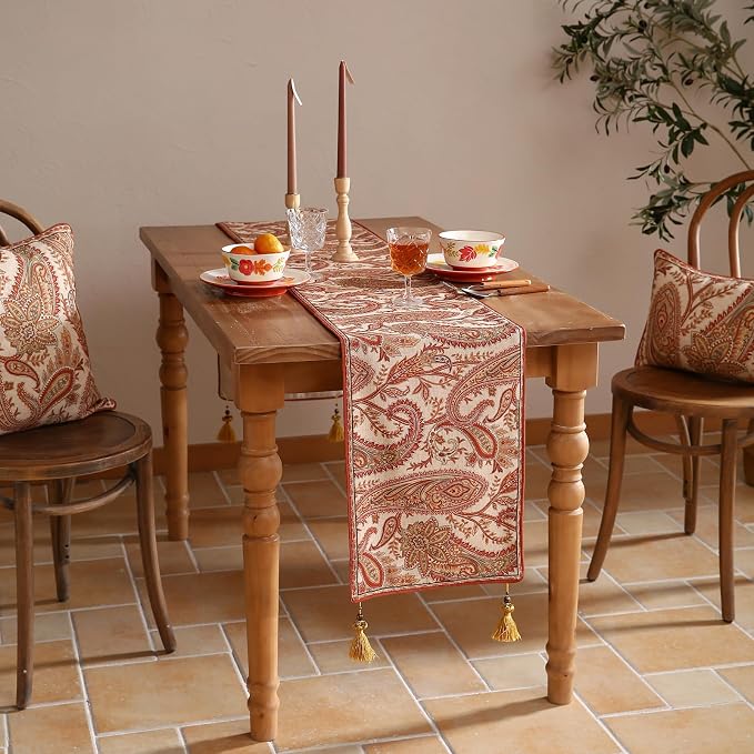 Designer French Linen Table Runner, Cashew Pattern, Dining Table, Kitchen Decor - Image 6