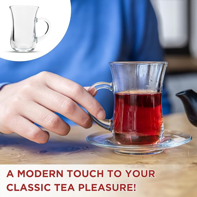 Turkish Tea Glasses with Handle Set of 6, Small Clear Glass Tea Cups - Image 6