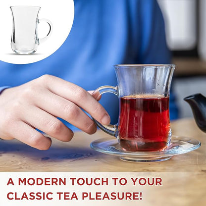 Turkish Tea Glasses with Handle Set of 6, Small Clear Glass Tea Cups - Image 6