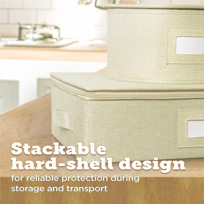 storageLAB Cup and Mug Storage Containers, Hard Shell Storage Case with Felt Dividers for Cups, Mugs, Dishes, and Glasses, Ideal for Kitchen Organizing and Moving Supplies - 1 Pack, Cream