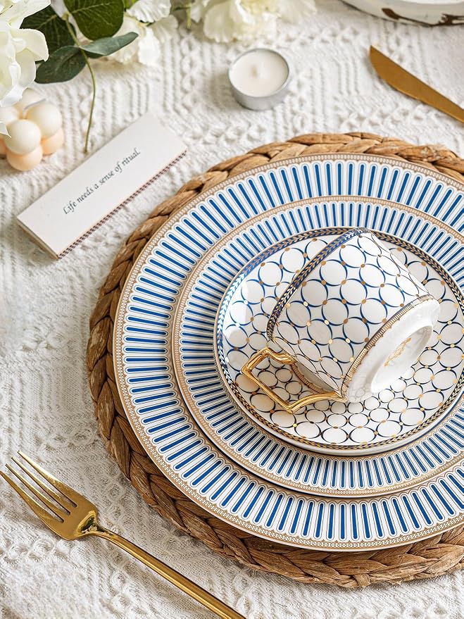 7 Oz Bone China Blue Tea Cup and Saucer Service - Image 2