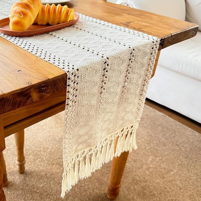 Macrame Table Runner Cream Beige Boho Table Runners - Image 8