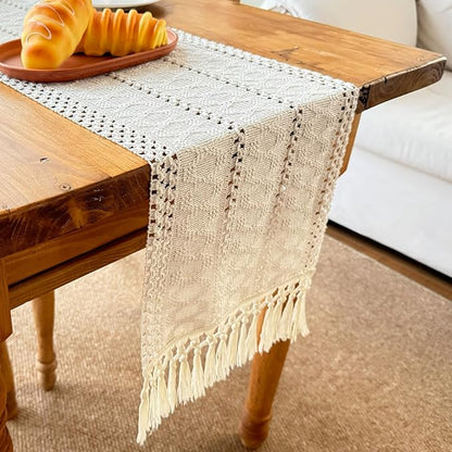 Macrame Table Runner Cream Beige Boho Table Runners - Image 8