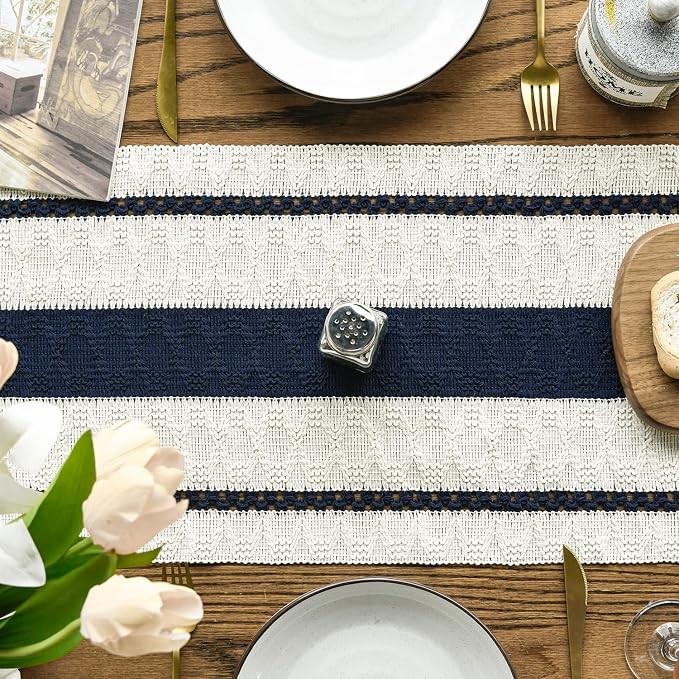 Artoid Mode Dark Blue Rustic Woven Table Runner 12x108 Inch | Holiday Farmhouse - Image 3