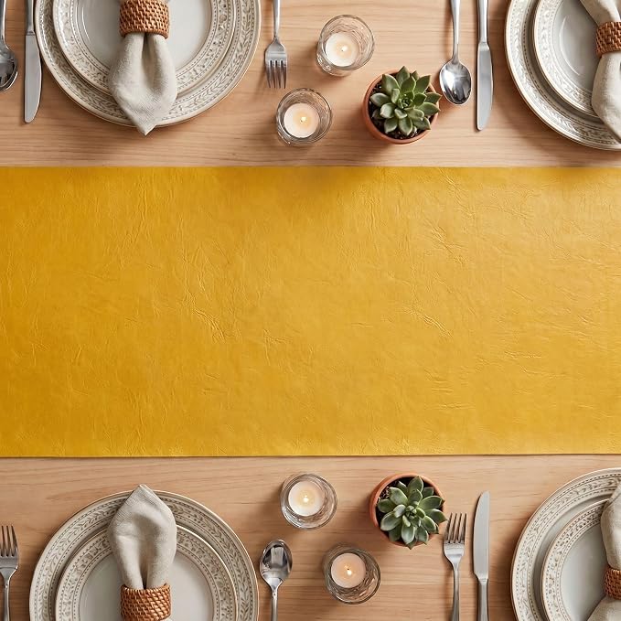 Artoid Mode Yellow Double Sided Vinyl Faux Leather Table Runner, Seasonal - Image 3