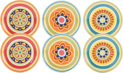 Bico Tunisian Pattern Appetizer Plates Set of 6, 6 Inch Small Ceramic Dessert Plates for Snacks, Salad, Tablescape, Microwave and Dishwasher Safe, Gift for Housewarming and Thanksgiving