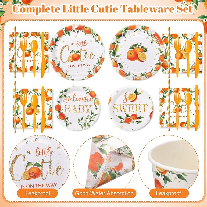 450 Pcs Little Cutie Baby Shower Tableware Set Decorations A Little Cutie is on - Image 3