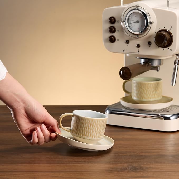 KooK Espresso Mug and Saucer Set, Ceramic Cups and Plates - Image 5