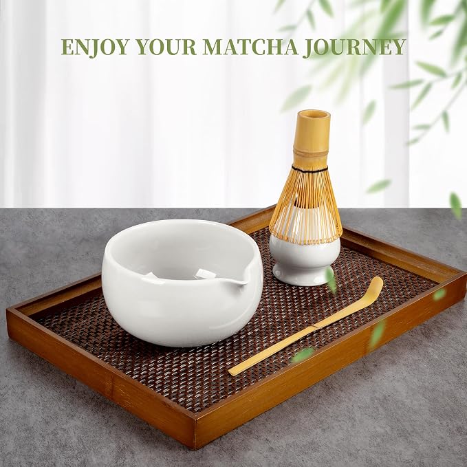 YIBO Matcha Whisk Set White, Matcha Set Kit Includes Ceramic Matcha Bowl - Image 7