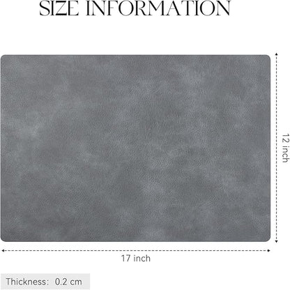 MOSAYT Vinyl Placemats Set of 6-12 X 17 Inch - Faux Leather 100% Waterproof Oil-Proof Wipeable PU Place Mats, Heat Resistant Reversible Table Mats for Kitchen, Dining, Outdoor (Grey)