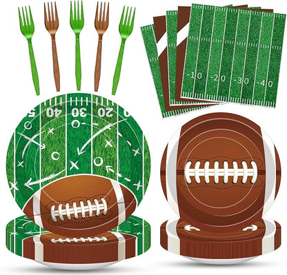 100 Pcs Football Party Supplies Set, Serves 25 – Disposable Football and Field by Merriva