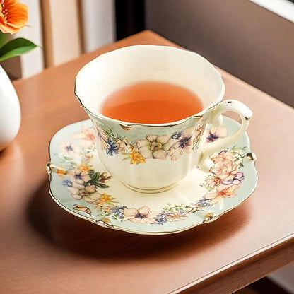 TATSUMI Country Roses Bone China Tea Cup and Saucer Set, 3 Pieces, Vintage Style - Image 2