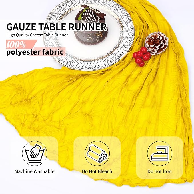 12 Pcs Lemon Yellow Cheesecloth Table Runner 10Ft, Gauze Table Runners 21.5 x - Image 4