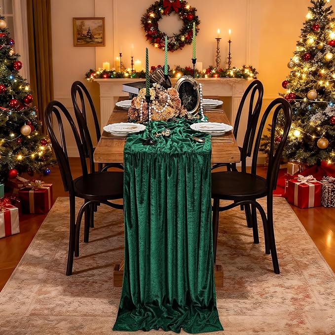 Velvet Table Runner Emerald Green 29x120 Inch Soft Fall Christmas Runners | 3 by SoarDream