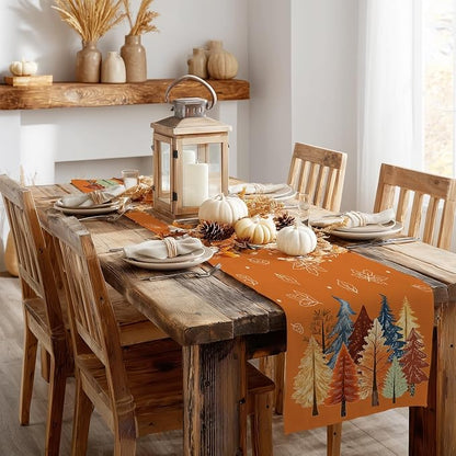 Fall Watercolor Trees & Maple Leaves Table Runner 13x90 Inch, Rustic Farmhouse - Image 6