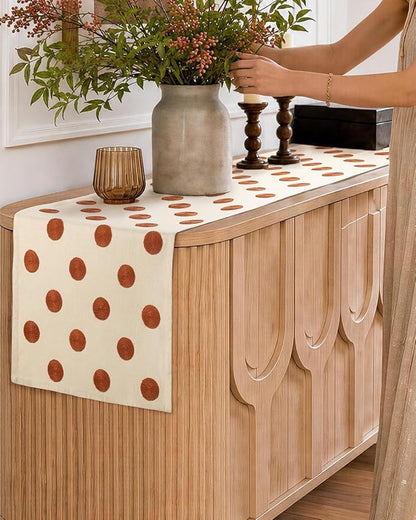 Embroidered Canvas 13"x 72" Narrow Table Runner, Dots | Exquisite Embroidery - Image 6