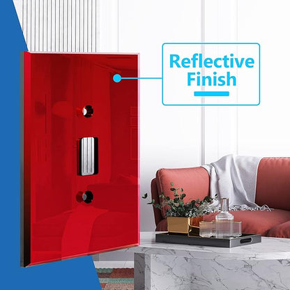 LIDER Reflective Acrylic Toggle Switch Wall Plate, Mirrored Light Switch Cover, Plexiglass Cover Plate, Acrylic Glass, Oversized 1-Gang 5.25" x 3.44", LWP-11O-ARD5P, Red, 5 Pack