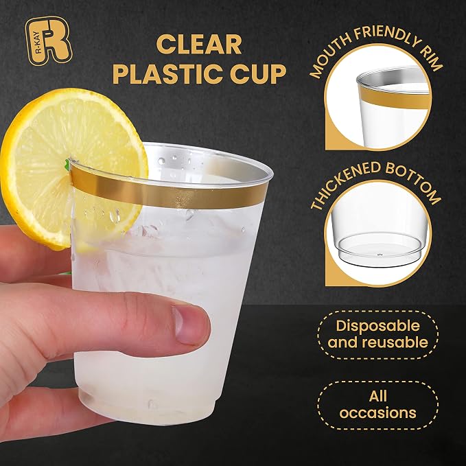 R-kay Gold Plastic Cups, Heavy Duty 10 OZ Disposable cups, Plastic Cocktail - Image 5