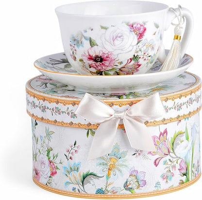 STP GOODS Bone China Tea/Coffee Cup and Saucer in Gift Box Fine Bone Tea Cup by STP-Goods