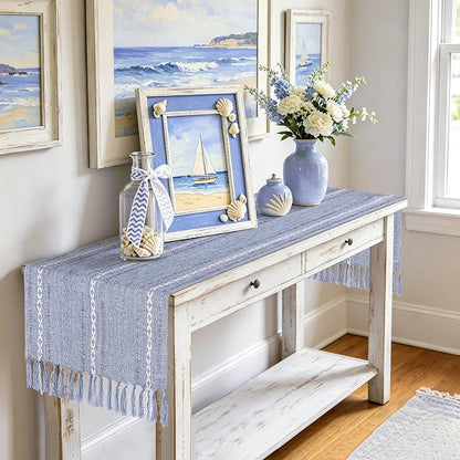 Dusty Blue Table Runner 15 x 72 Inches, Spring Summer Cotton Linen Farmhouse - Image 4