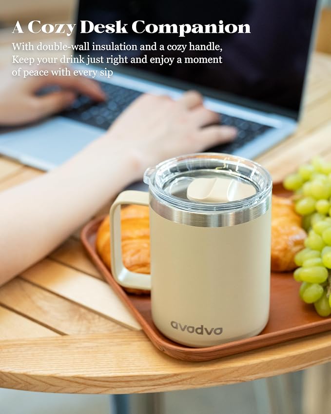 12oz Insulated Coffee Mug with Lid – Includes Two Lids, Stainless Steel Coffee - Image 5