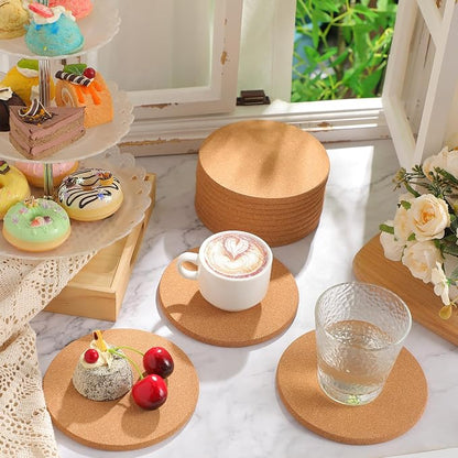 Boao 12 Pcs 6 Inch Round Absorbent Cork Coasters Wooden Cork Plant Coasters - Image 6
