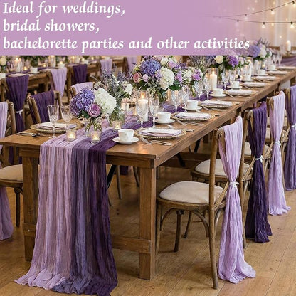 12 Pcs Gradient Purple Cheesecloth Gauze Table Runners | Boho Wedding Decor - Image 3