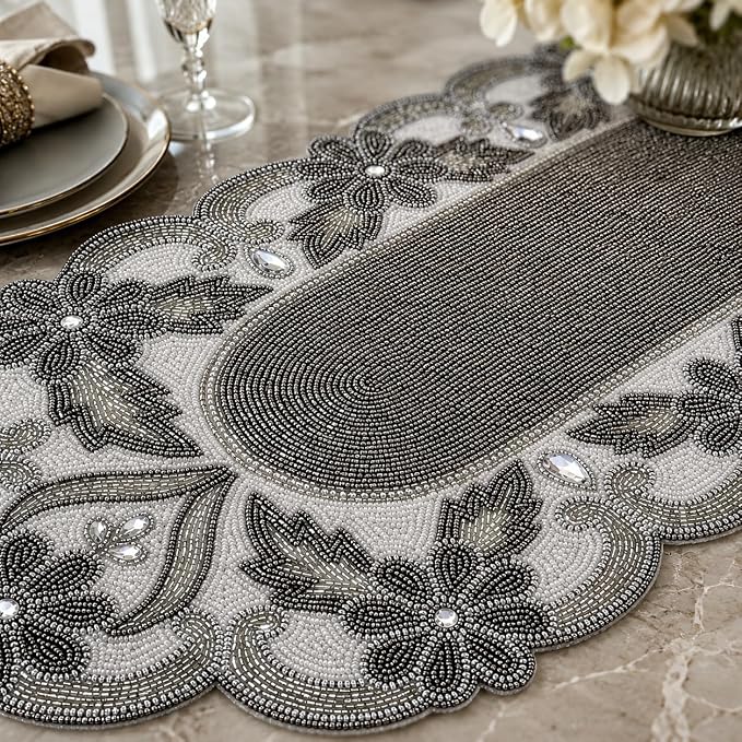 Handmade Beaded Table Runner 13 x 36 Inch, Decorative Dining Table Accent - Image 2