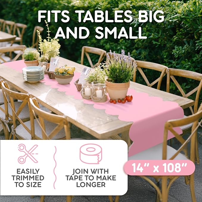 Light Pink Scallop Table Runner, Disposable Plastic, 5 Pack - Image 4