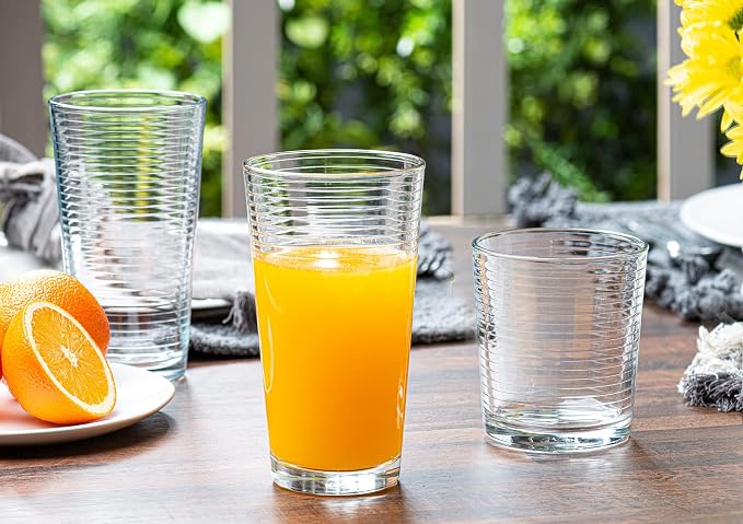 Le'raze Set of 16 Heavy Base Ribbed Durable Drinking Glasses Includes 8 Cooler - Image 7