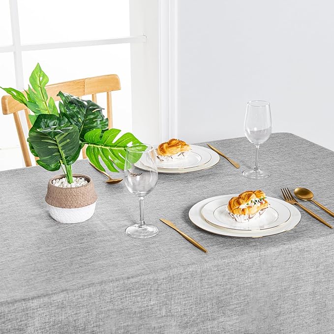 Hiasan 2 Pack Faux Linen Rectangle Tablecloth - Wrinkle and Stain Resistant Washable Table Cloth for Kitchen Dining Room Holiday Table Cover for Dinner, Light Grey, 60 x 140 Inch