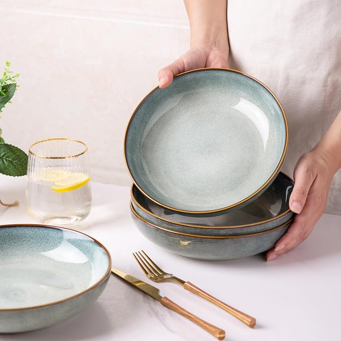 AmorArc 8.5’’ Ceramic Pasta Bowls Set of 4, 36oz Large Stoneware Bowls Set | - Image 7