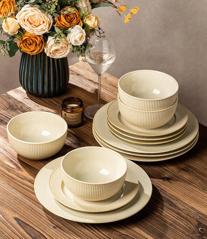 Ceramic Dinnerware Set for 6, 18-Piece Plates and Bowls Set | Lightweight - Image 6