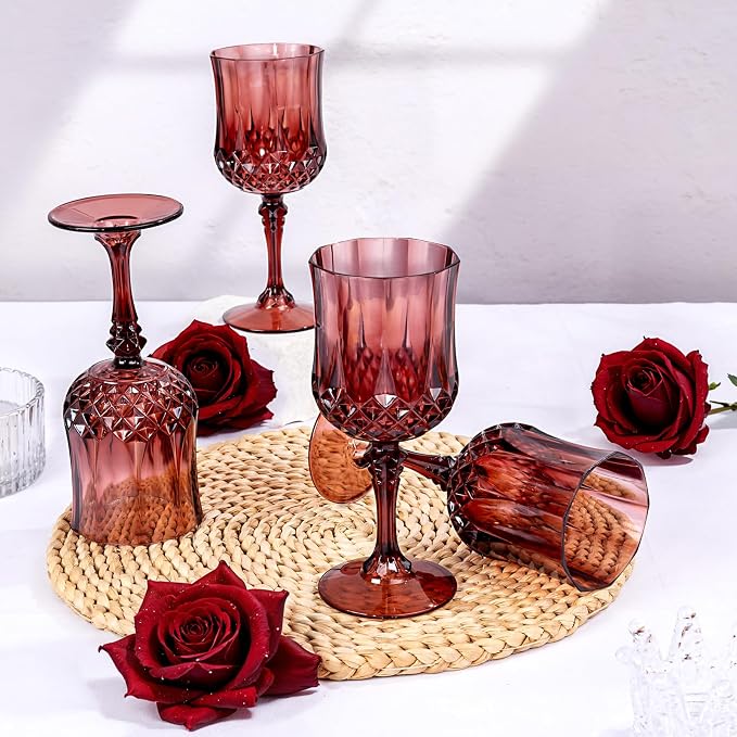 Ciaell 24 Pack Burgundy Plastic Wine Glasses - Image 5