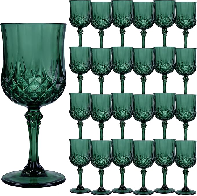 24Pack Plastic Wine Glasses, 7oz Vintage Goblets by LEYIQU
